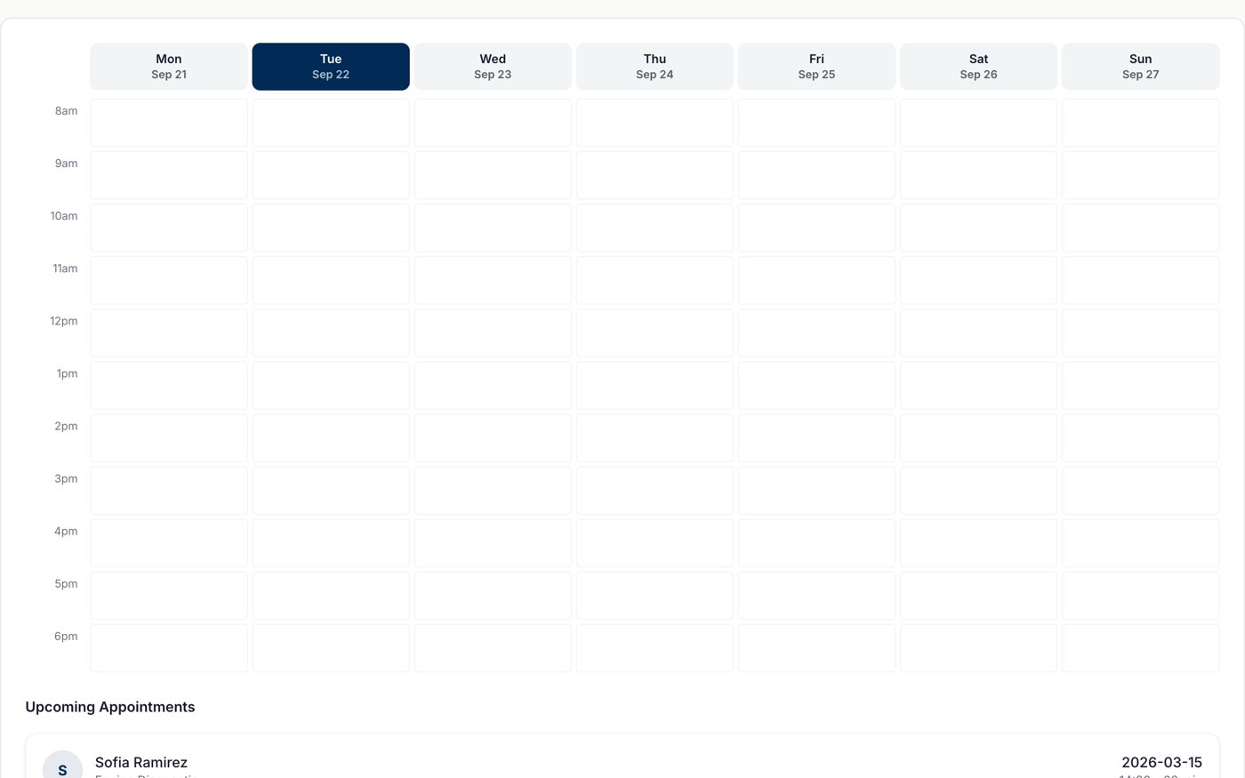 A weekly appointment calendar in a sample build.